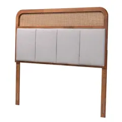 Baxton Studio King Esti Fabric and Wood Headboard with Rattan Light Gray/Ash Walnut: Mid-Century Design, 5 Adjustable Heights