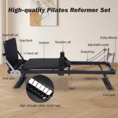 91" Foldable Pilates Reformer Machine - for Home & Studio Use, Dual Resistance Springs & Elastic Resistance Bands, Adjustable for All Fitness Levels