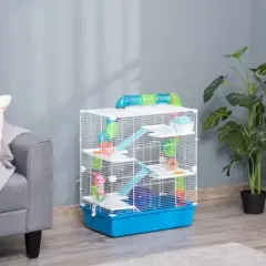 PawHut Extra Large 23" Hamster Cage with Tubes Tunnels Portable Carry Handles, Rat House and Habitats 5-Tier with Wheel Water Bottle Food Dish