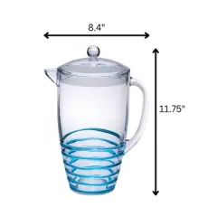 Gulches 2.5 Quarts Swirl Unbreakable Plastic Water Pitcher with Lid - BPA Free, Ideal for Drinks & Juices, with Spout,Blue