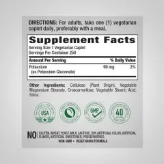 Piping Rock Chelated Potassium (Gluconate) 99 mg | 250 Caplets