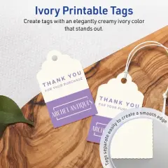 Avery Printable Rectangle Scalloped Tags with Sure Feed Technology, 2" x 1-1/4", Matte Ivory Cardstock, Print-to-the-Edge, Laser/Inkjet, 180 Total