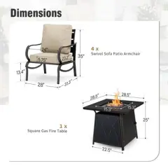Captiva Designs 5pc Metal Patio seating Furniture Fire Pit Set for Garden Porch Backyard