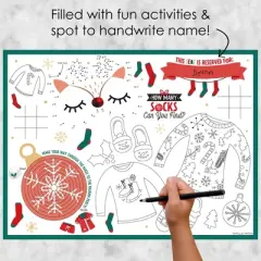 Big Dot of Happiness Christmas Pajamas - Paper Holiday Plaid PJ Party Coloring Sheets - Activity Placemats - Set of 16