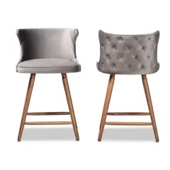 2pc Sagira Velvet Fabric Upholstered and Wood Counter Height Barstool Set - Baxton Studio