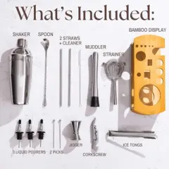 Cocktail Shaker Set Bartender Kit with Stylish Bamboo Stand 16 Piece&nbsp;Barware Mixing Tools, Bartending Kit Gift Set For Home Bar Party, Stainless Steel