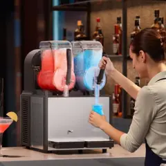 VEVOR Commercial Slushy Machine, 4Lx2 Double Tank Frozen Drink Machine, 32 Cups Stainless Steel Margarita Smoothie Frozen Drink Maker, Black