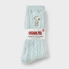 Women's Peanuts Super Soft Embroidered 2pk Crew Socks - Green/Taupe 4-10