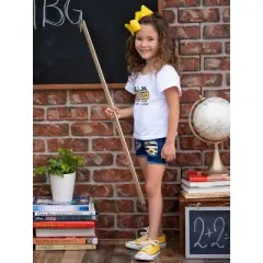 Girls Live, Laugh, Learn Patched Short Set - Mia Belle Girls