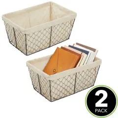 mDesign Medium Chicken Wire Basket with Fabric Liner