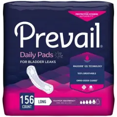 Prevail Daily Pads Female Incontinent Pad Long Length 13" L PV-915/1, Maximum, 156 Ct