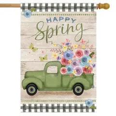Happy Spring Pickup Truck Floral House Flag 28 x 40 Briarwood Lane
