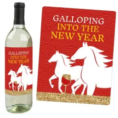 Big Dot of Happiness 2026 Year of the Horse - Lunar New Year Decorations for Women and Men - Wine Bottle Label Stickers - Set of 4