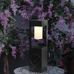 Outdoor Metal Lantern with LED Light and Bluetooth Speaker Black - Alpine Corporation