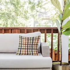 16"x16" Deny Designs Ninola Design Gingham Outdoor Throw Pillow Brown: Abstract Pattern, Polyester Fill, Square Shape