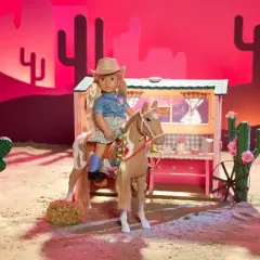 Our Generation Lainey Posable 18" Cowgirl Doll with Horse Accessories and Storybook: Plastic Fashion Doll with Hazel Eyes, Straight Hair