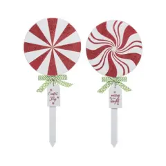 Transpac Peppermint Stake Set of 2 Decorative Garden Stakes for Christmas Indoor Outdoor Holiday Decor Gift Giving