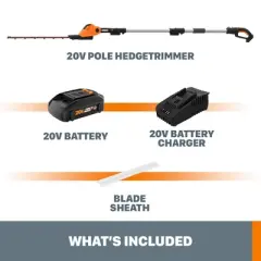 Worx WG252 20" - 20V Pole Hedge Trimmer with 13' Reach, 10-Position Head, Rotating Handle