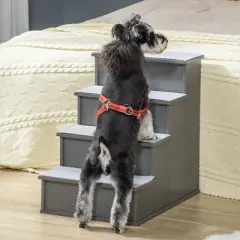 SKYONE 4-Step Pet Stairs for Small Dogs, 21.25" H, Grey Plush Cushioned Removable Cover, 66 lbs