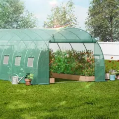 VEVOR Walk-in Tunnel Greenhouse, 19.4x9.7x6.5 ft Hoop House Greenhouse Tunnel with Galvanized Steel Frame, Green PE Cover, 12 Windows