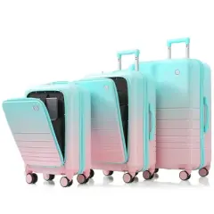 Wooakway 3-Piece Starry Sky White Luggage Set 20, 24, 28 Inch ABS+PC Hard Shell with USB Port Front Opening Spinner Wheels