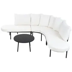 Chery Life Patio Half- Moon Curved Sofa Set with Coffee Table for 6 People, With Seats and Backrest Cushions for Garden