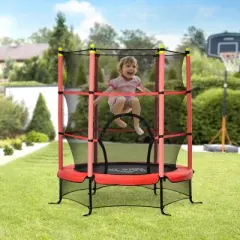 APRILSOUL Red Indoor Trampoline for Kids with Safety Enclosure for 3-10 Year Olds, Indoor and Outdoor Use
