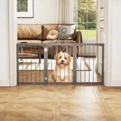 Costway 30&rdquo; Tall Pet Gate Wooden Dog Fence w/180&deg; Rotation 3-Panel Room Divider Barrier for Doorway Hallway Stairs Gray