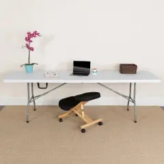 Flash Furniture 8-Foot Bi-Fold Granite White Plastic Banquet and Event Folding Table with Carrying Handle