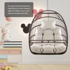 Indoor Or Outdoor Hammock Egg Basket Chair,Hanging Chair With Cushion And Metal Frame,Woven Rattan Patio Lounge Hammock Chair-Coolbibila