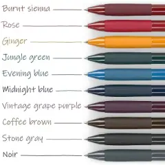 Arteza Retractable Gel Ink Colored Pens Set, Vintage Colors - Doodle, Draw, Journal - 10 Pack