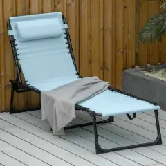 TIRAMISUBEST 4-Position Reclining Chaise Lounge - Outdoor Patio Pool Chair with Pillow & Breathable Mesh (Baby Blue)