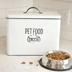 Outshine Co White Farmhouse Pet Food Bin - Can Be Personalized - White Pet Food Bin