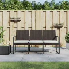 vidaXL Outdoor Bench 3-Seater Bench with Cushions for Porch Deck PP Rattan - Brown