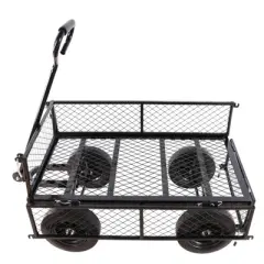 DSVIMOY Portable Folding Beach Wagons with Wheels, Portable Carts with Adjustable Handle, Black, 37"*19.48"*40.15"