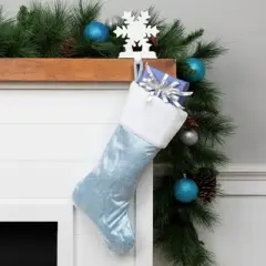Northlight 20.5-Inch Blue and White Sheer Organza Christmas Stocking with Faux Fur Cuff