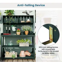 PAGED 65" Large Wooden Farmhouse Outdoor Potting Bench Table, Garden Potting Bench with 4 Storage Shelves & Side Hook, Potting Table for Outside