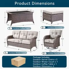 Gymojoy 6 Pieces Sofa Table Ottoman with Swivel Chairs