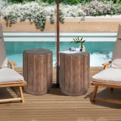 LuxenHome Outdoor Side Table,18" Weathered Copper Brown Cement Round Patio End Table,Accent Table for Outdoor and Indoor