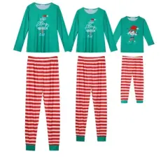 cheibear Christmas Long Sleeve Tee with Letter and Striped Pants Family Pajama Sets