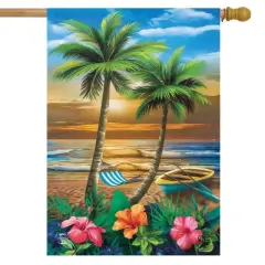 Briarwood Lane Sunset in Paradise House Flag Nautical Tropical Palm Trees 28" x 40"