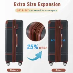 MAYEERTY Hardshell Luggage Sets 3 Pieces 20inch 28inch Luggages and Cosmentic Case Spinner Suitcase Lock Black
