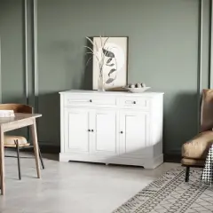 HOMCOM Sideboard Buffet Cabinet, Modern Kitchen Cabinet with 2 Drawers and Adjustable Shelves, Coffee Bar Cabinet for Living Room, White