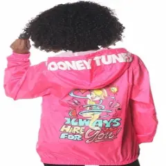 Members Only Women's Pink Looney Tunes Popover Windbreaker Jacket