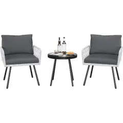 Acekool 3-Piece Patio Furniture Set with 2 Wicker Chairs & Glass Top Coffee Table, Outdoor Seating with Cushions for Balcony and Garden