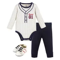 Little Treasure Baby Boy Cotton Bodysuit, Pant and Shoe 3pc Set, Baseball Uniform