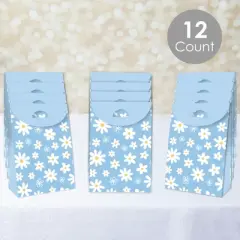 Big Dot of Happiness Blue Daisy Flowers - Floral Gift Favor Bags - Party Goodie Boxes - Set of 12