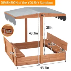 EROMMY 43.7'' x 43.3'' Solid Wood Square Sandbox with Cover