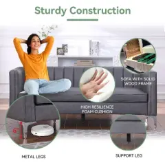 71" Modern Minimalist Faux leather Sofa Couch with 3 Seater for Living Room Apartment - Morden Fort