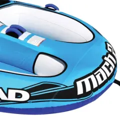 Airhead AHM2-2 Mach 2 Inflatable Two Rider Cockpit Lake Water Boating Towable Tube in Blue with Tow Point, Speed Safety Valve, and Handles